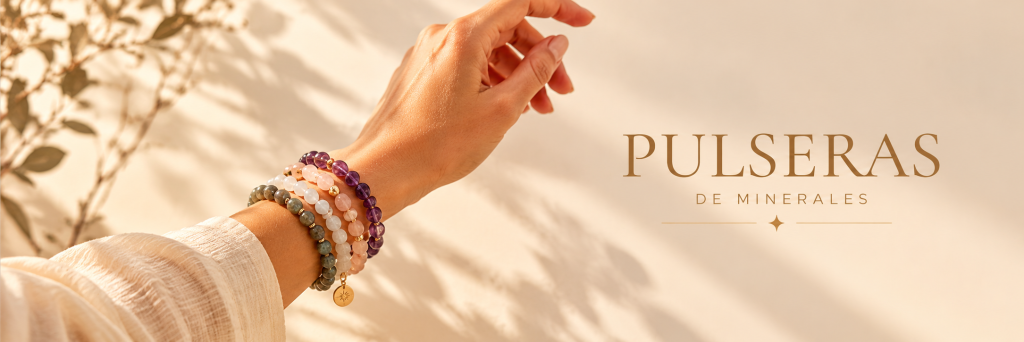 Pulseras de minerales bajo luz natural